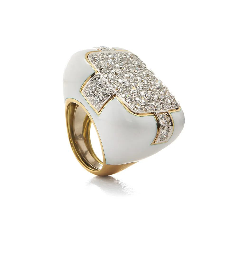 Checkmate Ring, White Enamel