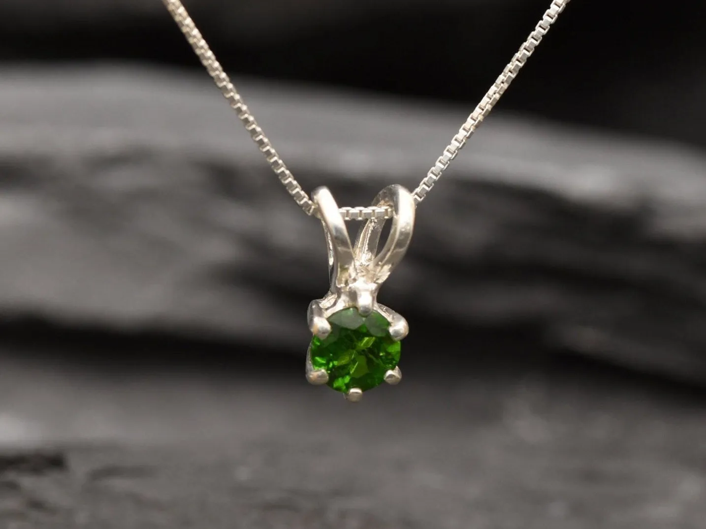 Chrome Diopside Necklace - Solitaire Round Pendant - Dainty Green Necklace