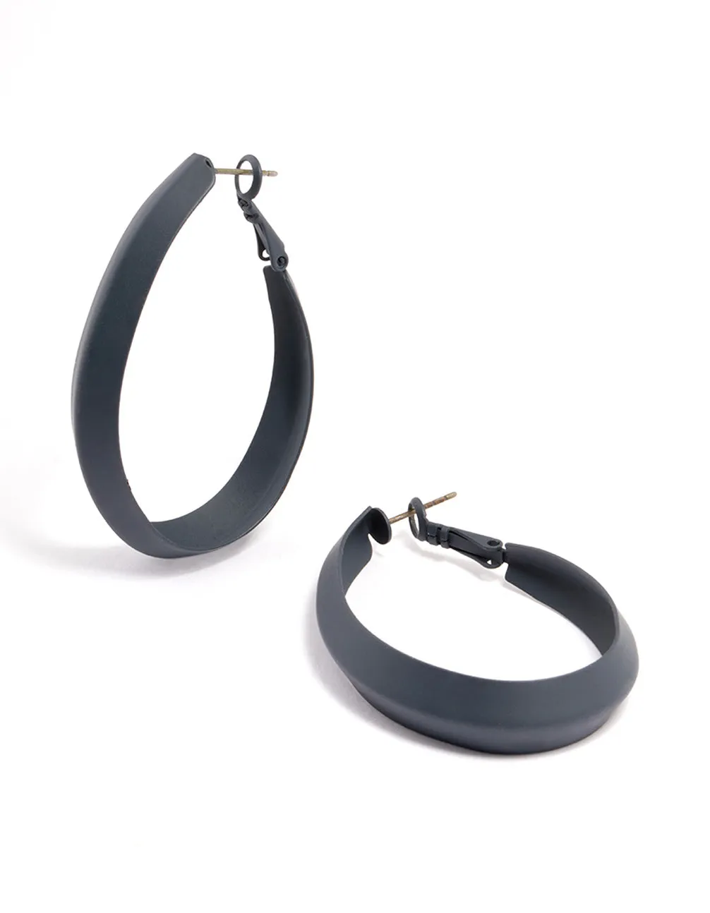 Coated Navy Long Curve Hoop Earrings