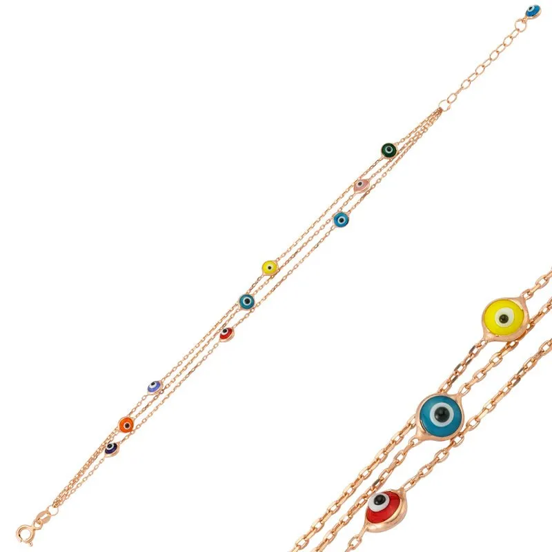 Colorful Evil Eye Rose Gold Chain Bracelet