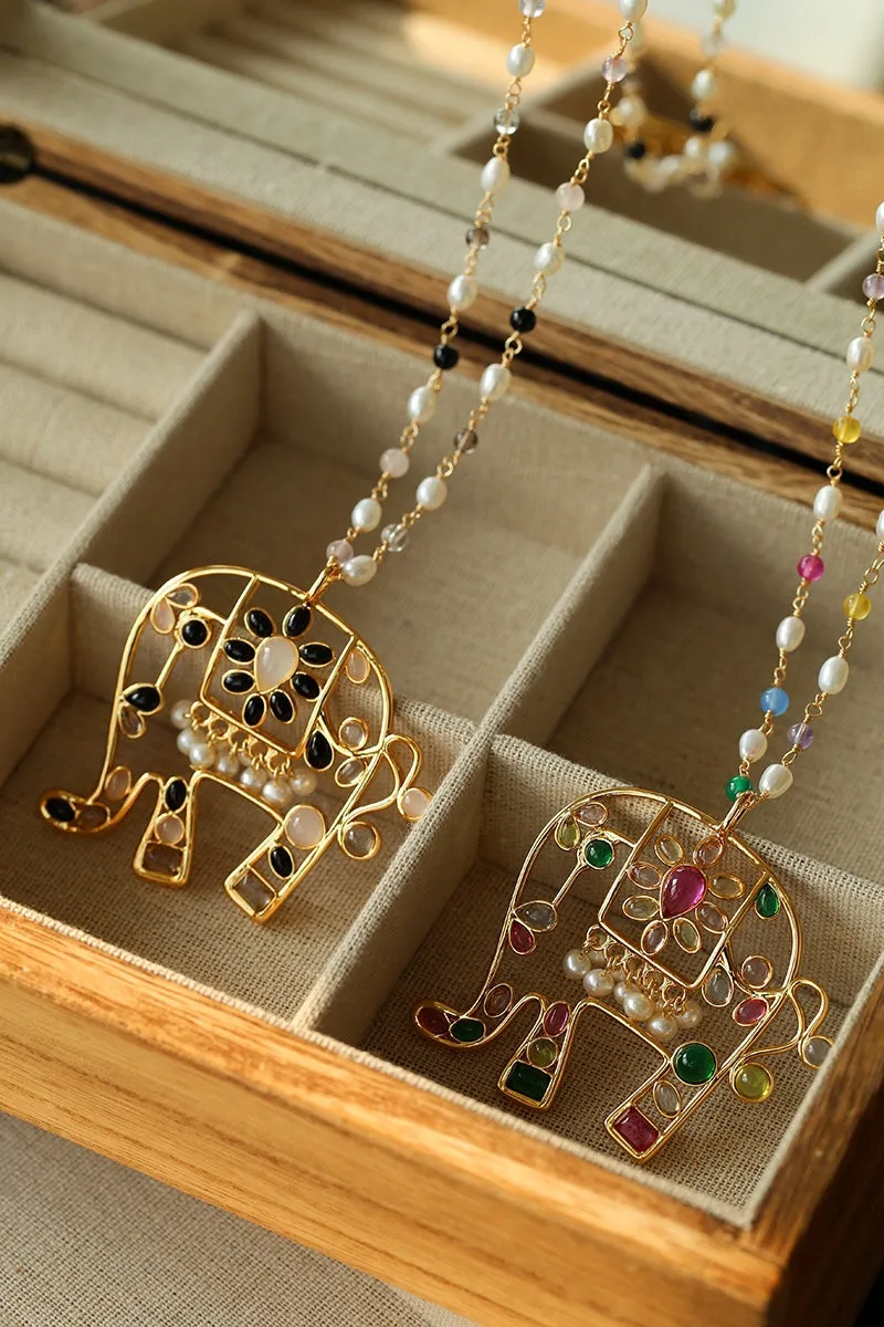 Colorful Handcrafted Glass Elephant Pearl Necklace