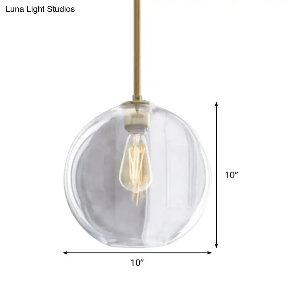 Contemporary Clear Glass Globe Pendant Light - 1 Light, 8"/10"/12" Wide Hanging Lamp