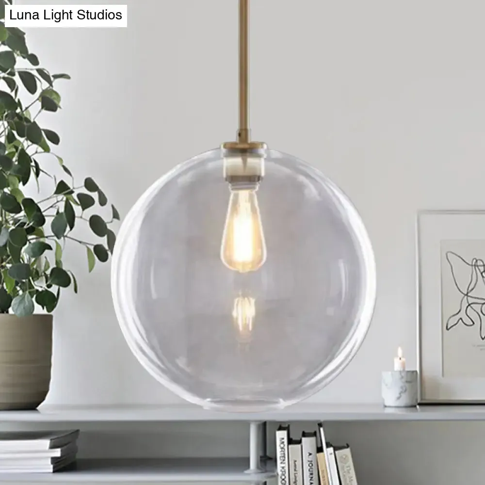 Contemporary Clear Glass Globe Pendant Light - 1 Light, 8"/10"/12" Wide Hanging Lamp