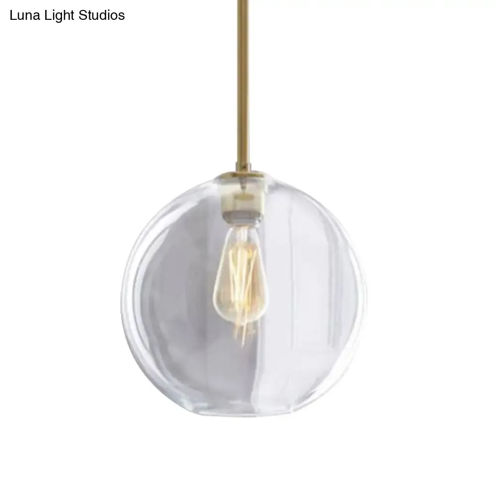 Contemporary Clear Glass Globe Pendant Light - 1 Light, 8"/10"/12" Wide Hanging Lamp