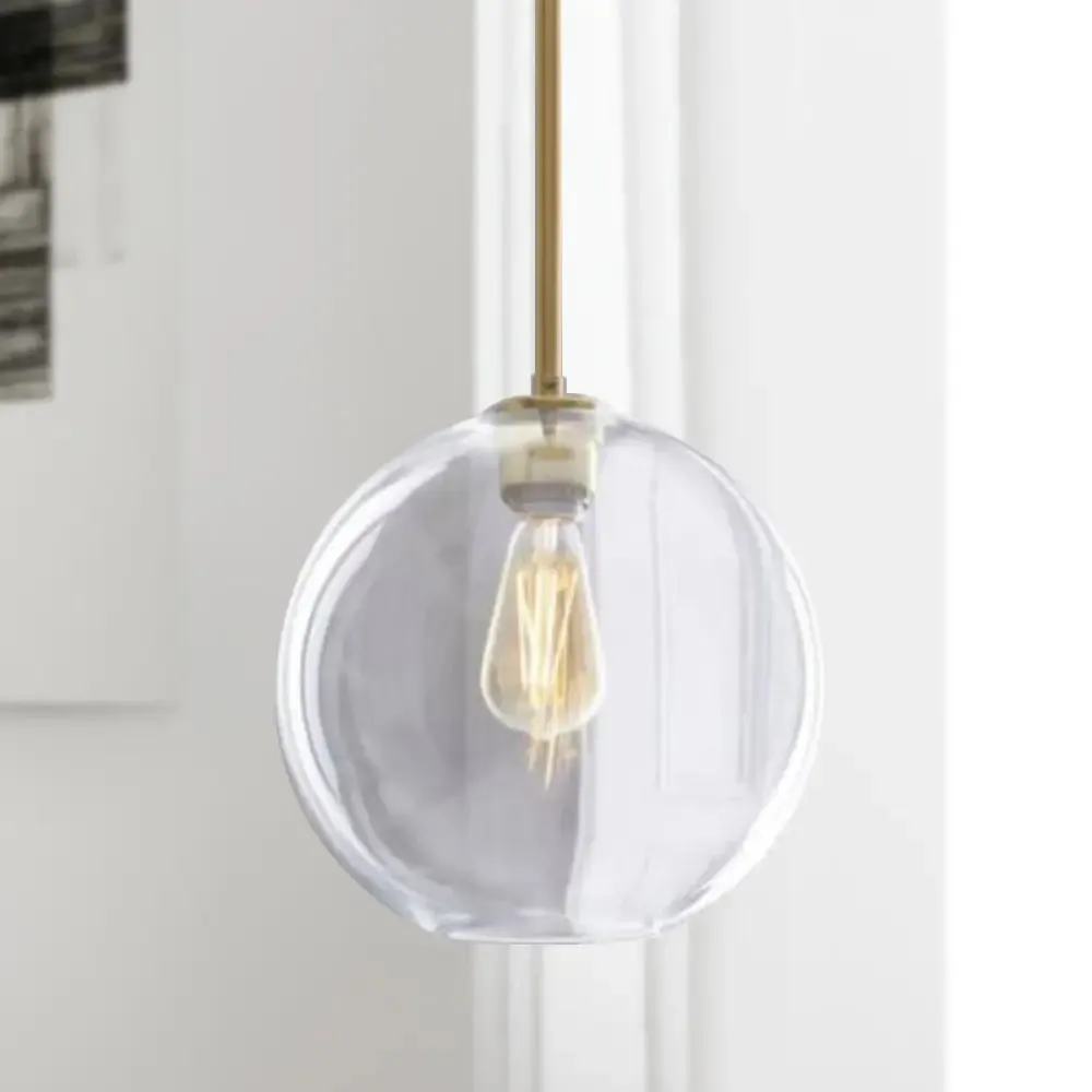 Contemporary Clear Glass Globe Pendant Light - 1 Light, 8"/10"/12" Wide Hanging Lamp