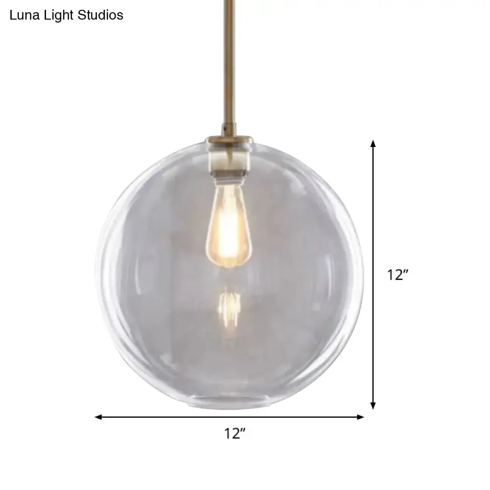 Contemporary Clear Glass Globe Pendant Light - 1 Light, 8"/10"/12" Wide Hanging Lamp