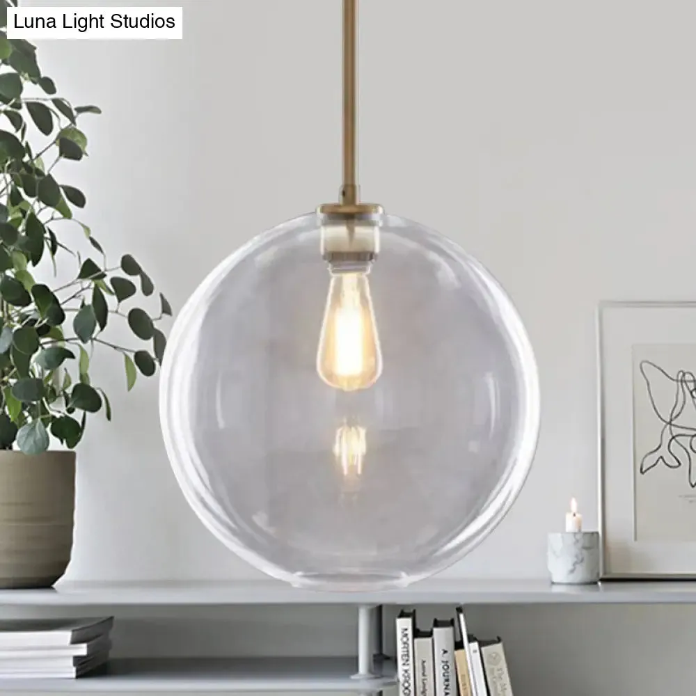 Contemporary Clear Glass Globe Pendant Light - 1 Light, 8"/10"/12" Wide Hanging Lamp