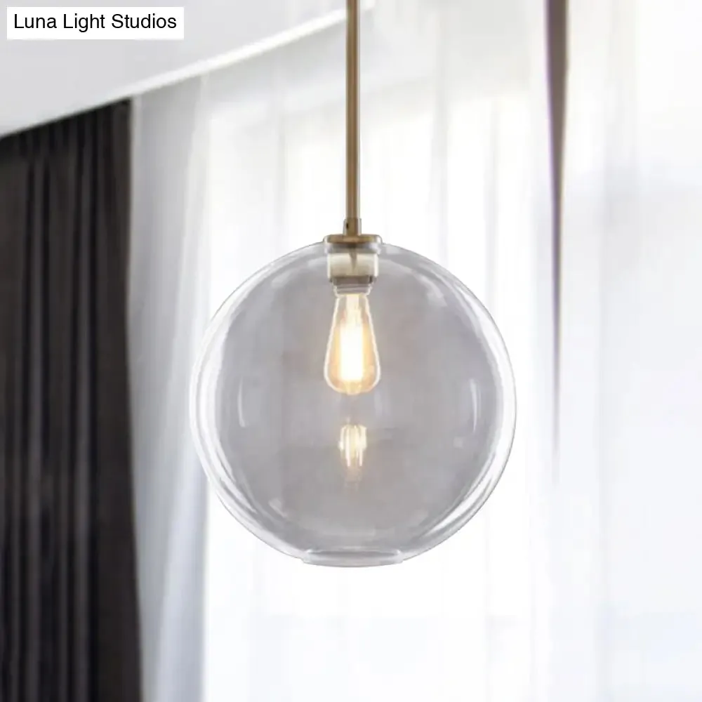 Contemporary Clear Glass Globe Pendant Light - 1 Light, 8"/10"/12" Wide Hanging Lamp