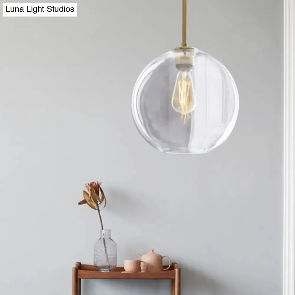 Contemporary Clear Glass Globe Pendant Light - 1 Light, 8"/10"/12" Wide Hanging Lamp