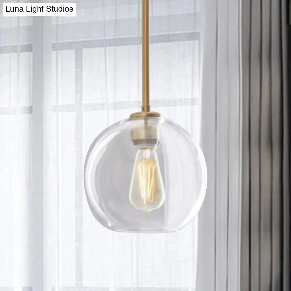 Contemporary Clear Glass Globe Pendant Light - 1 Light, 8"/10"/12" Wide Hanging Lamp