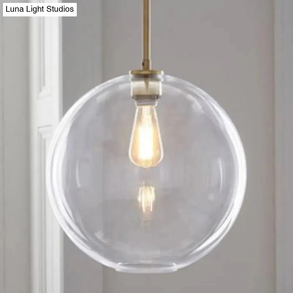 Contemporary Clear Glass Globe Pendant Light - 1 Light, 8"/10"/12" Wide Hanging Lamp