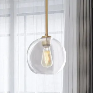 Contemporary Clear Glass Globe Pendant Light - 1 Light, 8"/10"/12" Wide Hanging Lamp