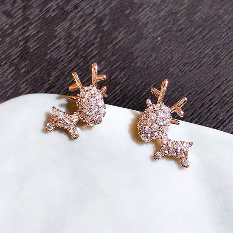 Creative Christmas Ornaments Stylish Christmas Elk Crystal Deer Stud Earrings For Women