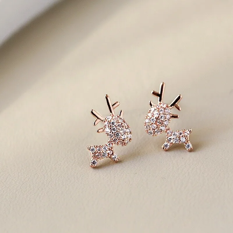 Creative Christmas Ornaments Stylish Christmas Elk Crystal Deer Stud Earrings For Women