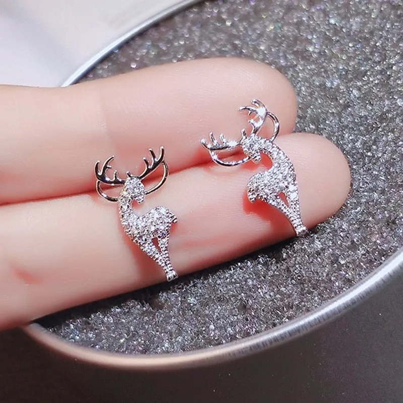 Creative Christmas Ornaments Stylish Christmas Elk Crystal Deer Stud Earrings For Women