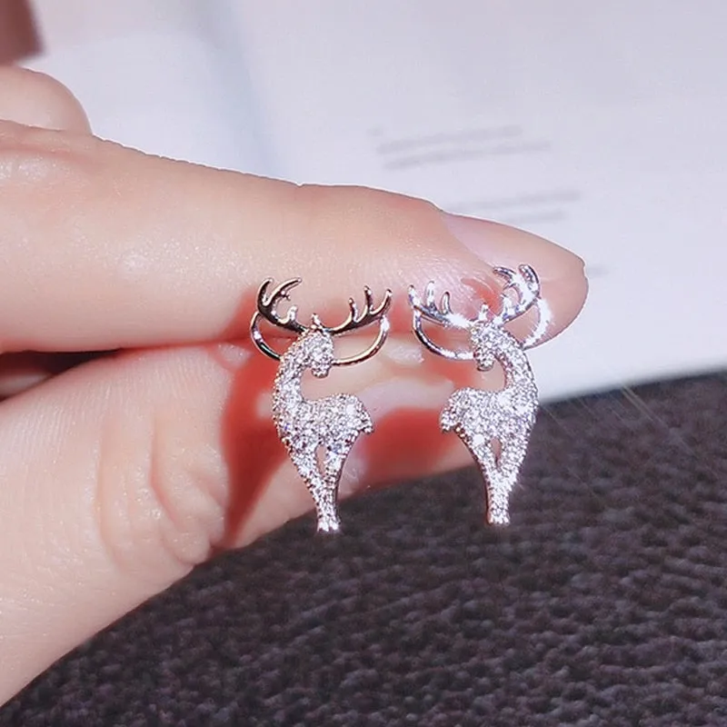 Creative Christmas Ornaments Stylish Christmas Elk Crystal Deer Stud Earrings For Women