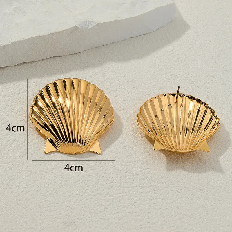 Creative Ocean Shell Earrings with Irregular Design and Niche Style