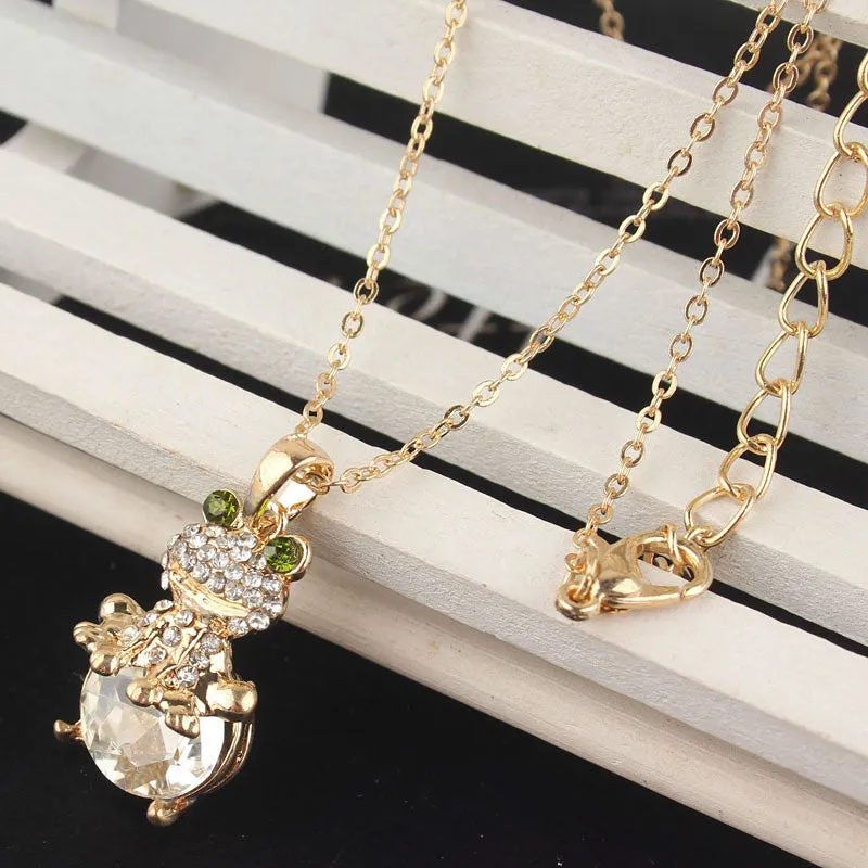 Creative Style Jewelry 14k Gold Filled Austrian Crystal Frog Pendant Unique Women's Necklace fashion Special Party Gifts