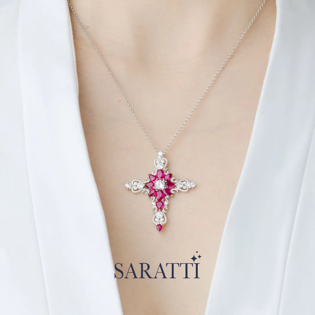 Cross Ruby and Diamond Necklace