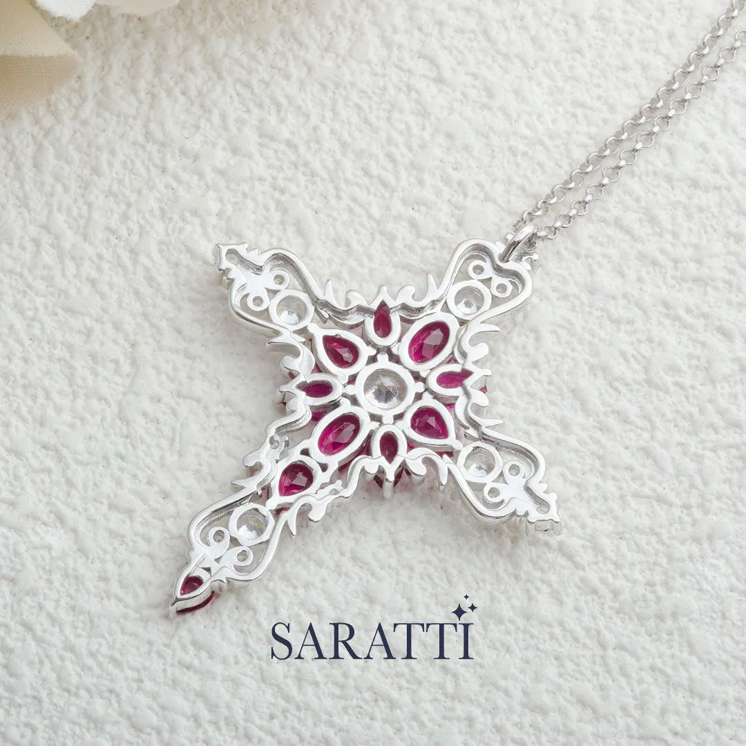 Cross Ruby and Diamond Necklace