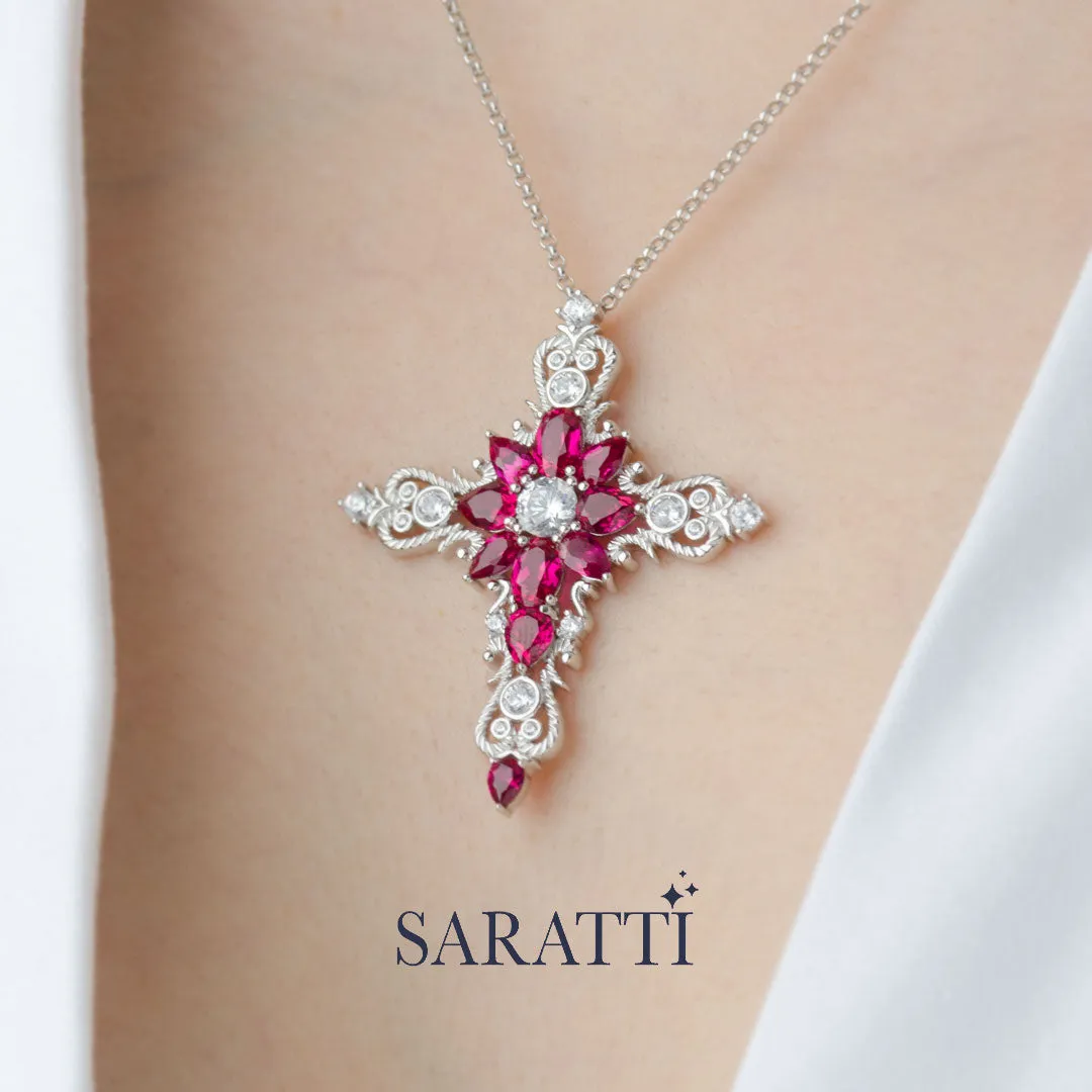 Cross Ruby and Diamond Necklace