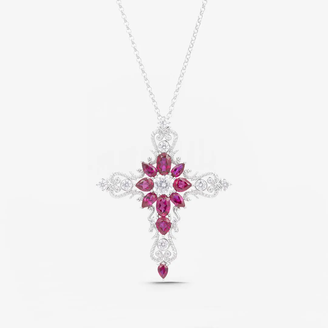 Cross Ruby and Diamond Necklace