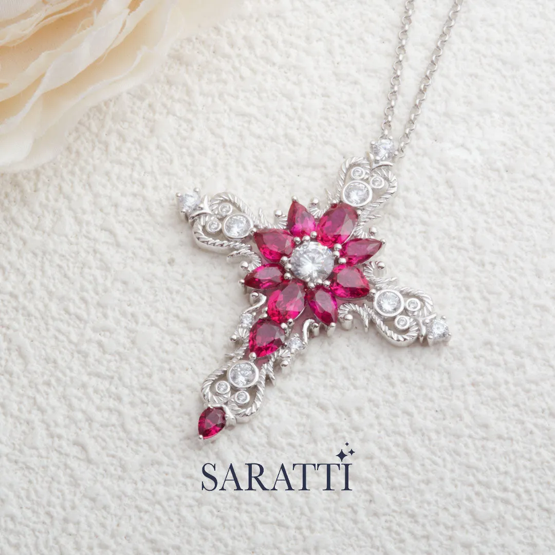 Cross Ruby and Diamond Necklace