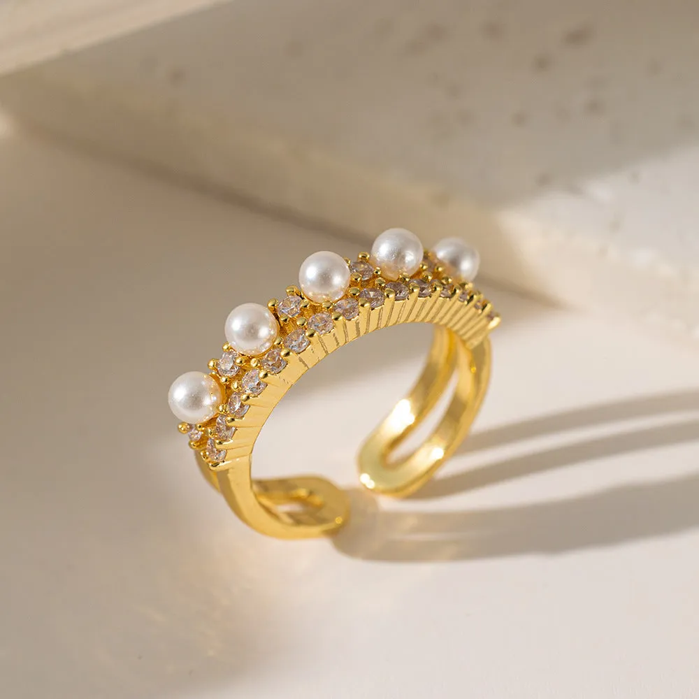 Cubic Zricon Pearl Gold Ring JLTR0448