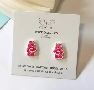 Cuddly Bear Studs - Pink