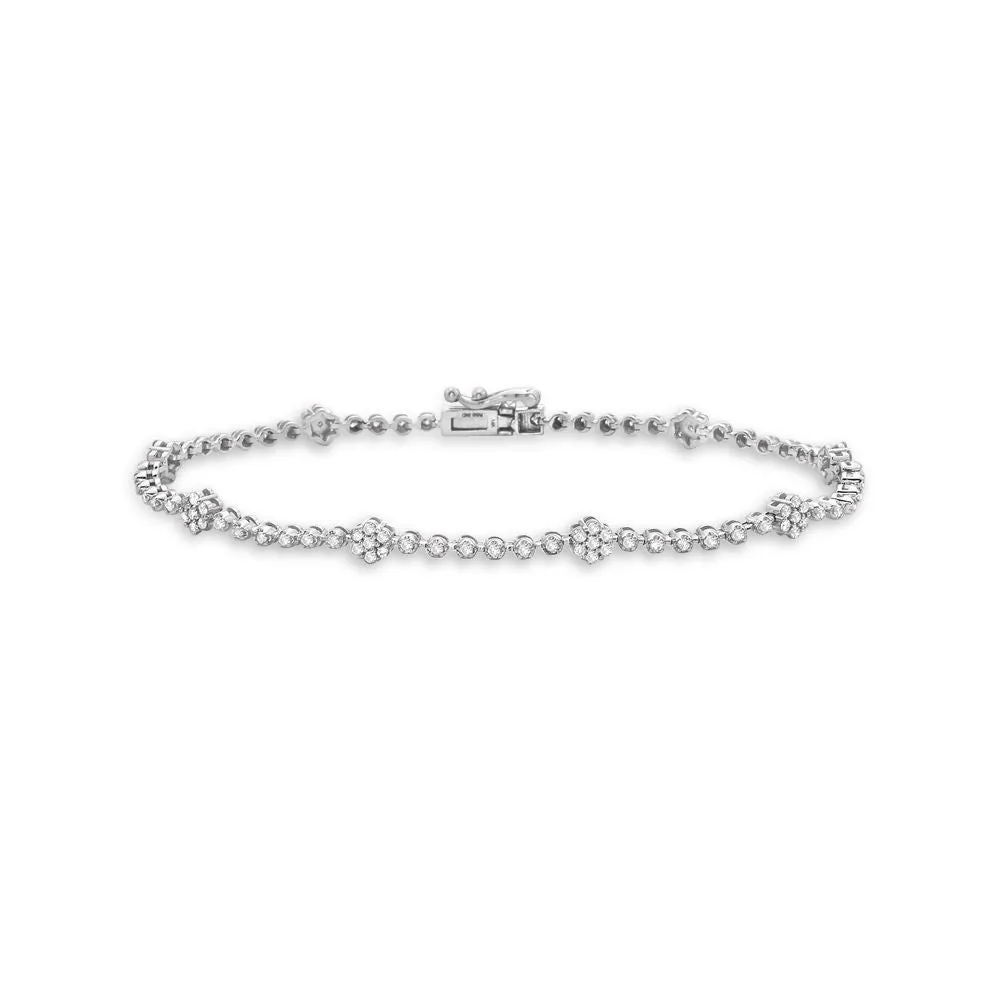 Diamond Flower Shape Tennis Bracelet (1.10 ct.) Buttercup Setting in 14K Gold