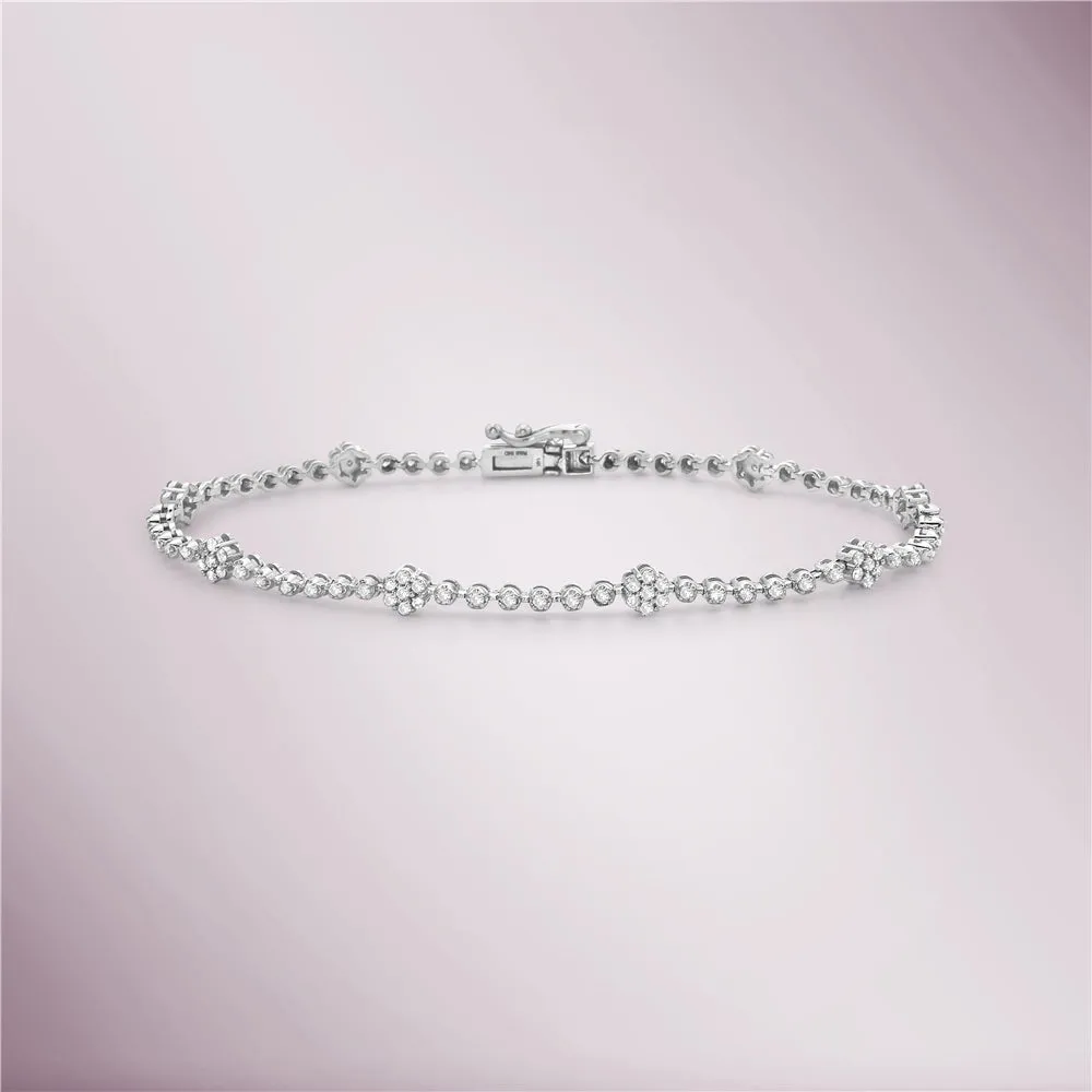 Diamond Flower Shape Tennis Bracelet (1.10 ct.) Buttercup Setting in 14K Gold