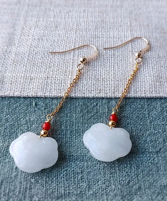 DIY 14K Gold Jade Gem Stone Drop Earrings