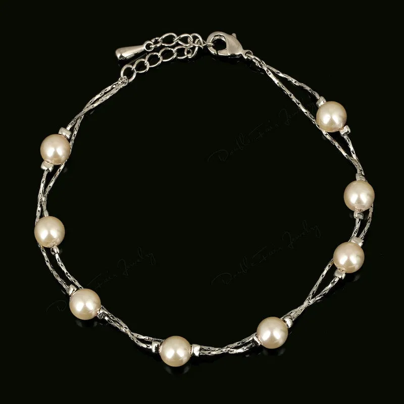 Double Fair Charm Bracelets & Bangles Platinum/Rose Gold Plated Fashion Simulated Pearl Beads Wedding Jewelry For Women