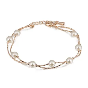 Double Fair Charm Bracelets & Bangles Platinum/Rose Gold Plated Fashion Simulated Pearl Beads Wedding Jewelry For Women