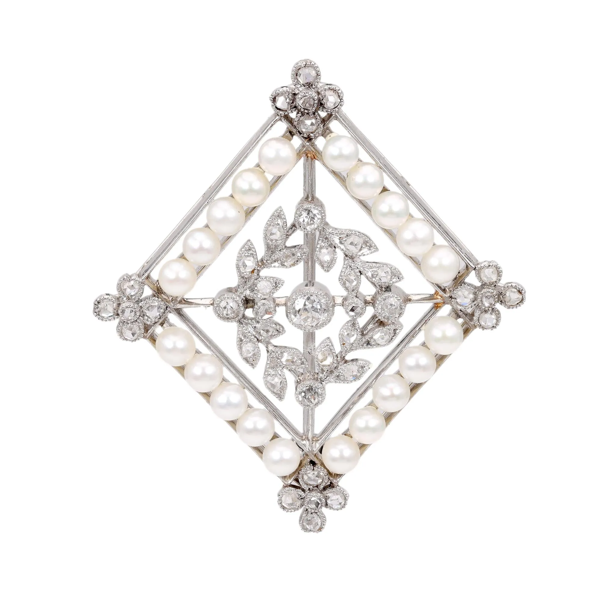 Edwardian Seed Pearl Diamond Platinum Brooch