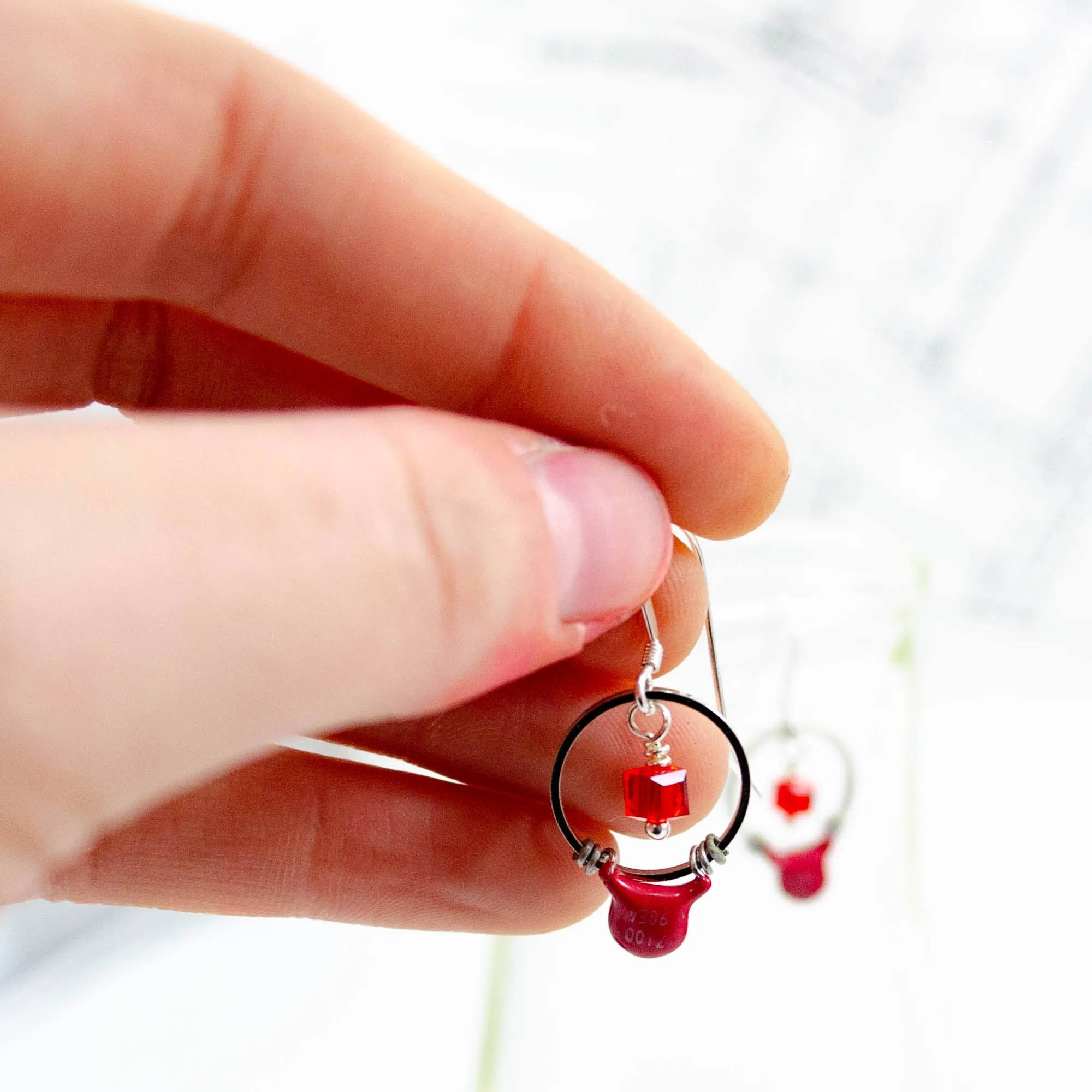 Electronic Component Earrings - Red Capacitors