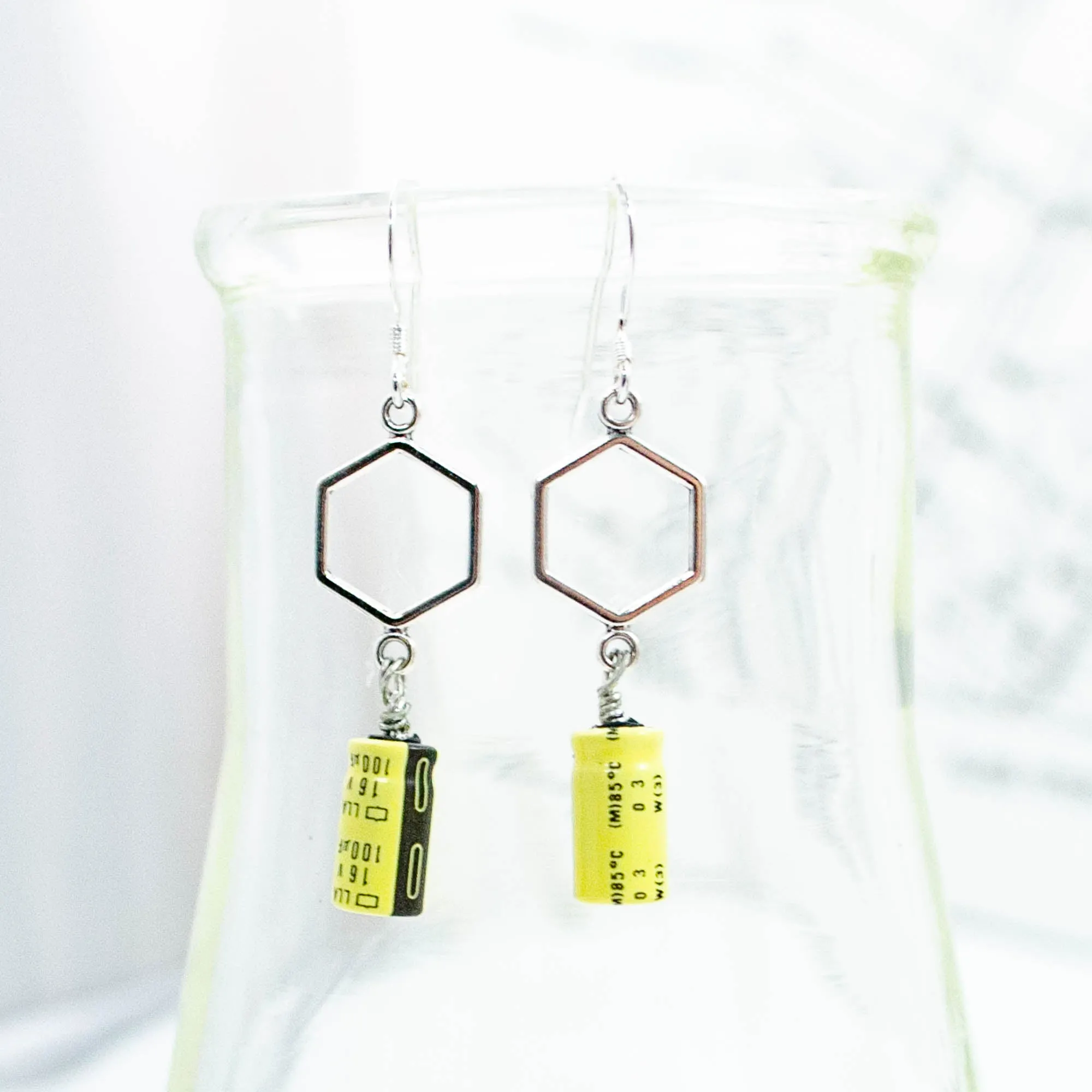 Electronic Component Earrings - Yellow Capacitors