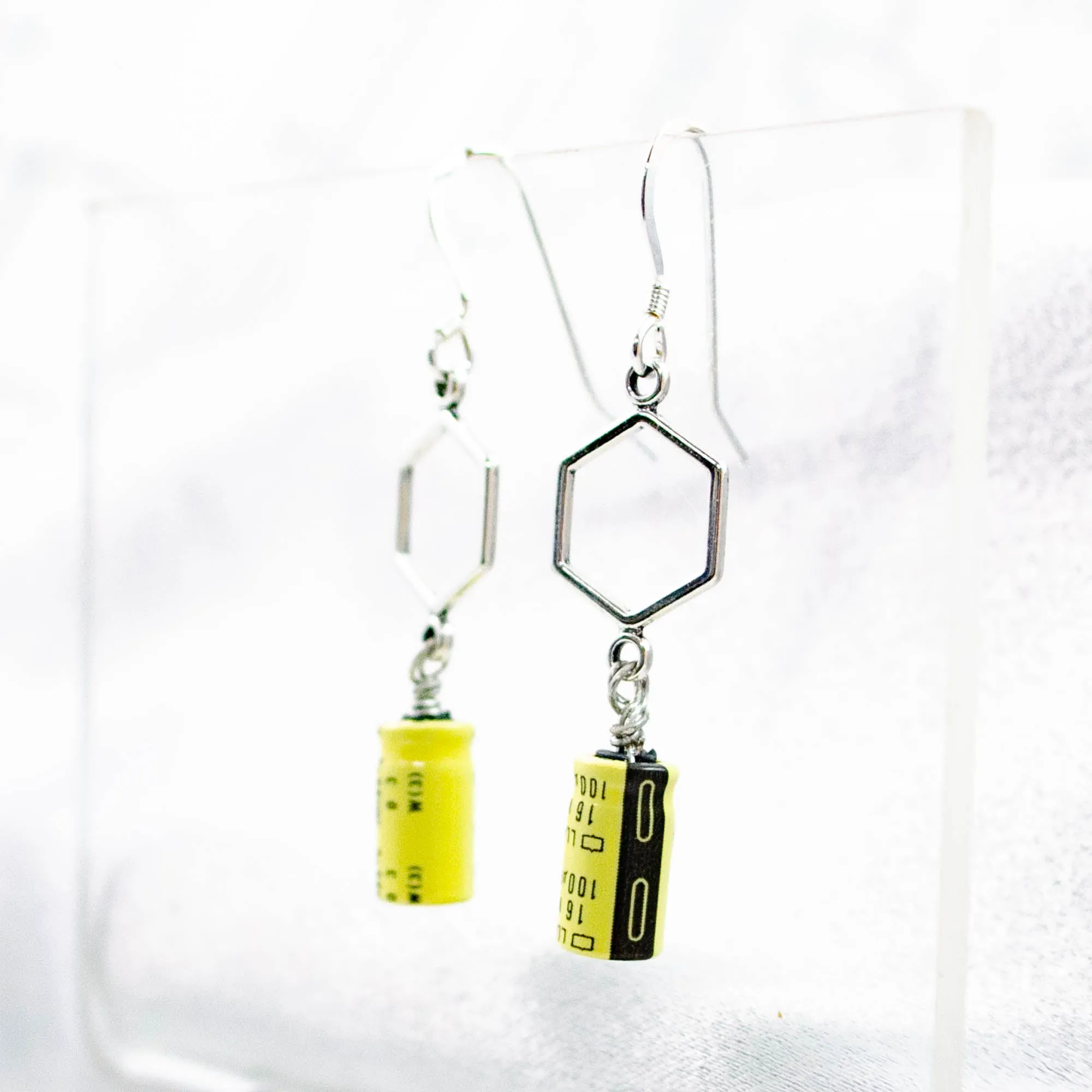 Electronic Component Earrings - Yellow Capacitors