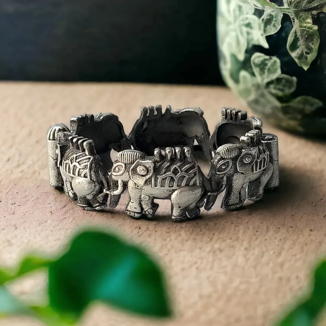 Ellora Elephant Kada Bangle, Silver