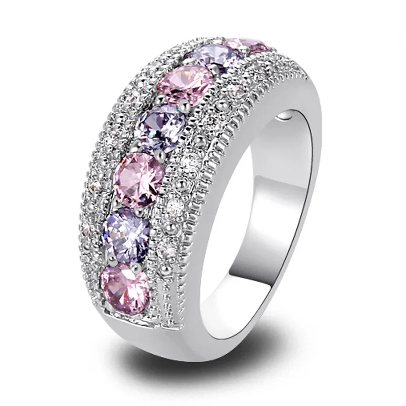 Exquisite Women Jewelry Round Cut Pink & White Sapphire Band Silver Band Ring