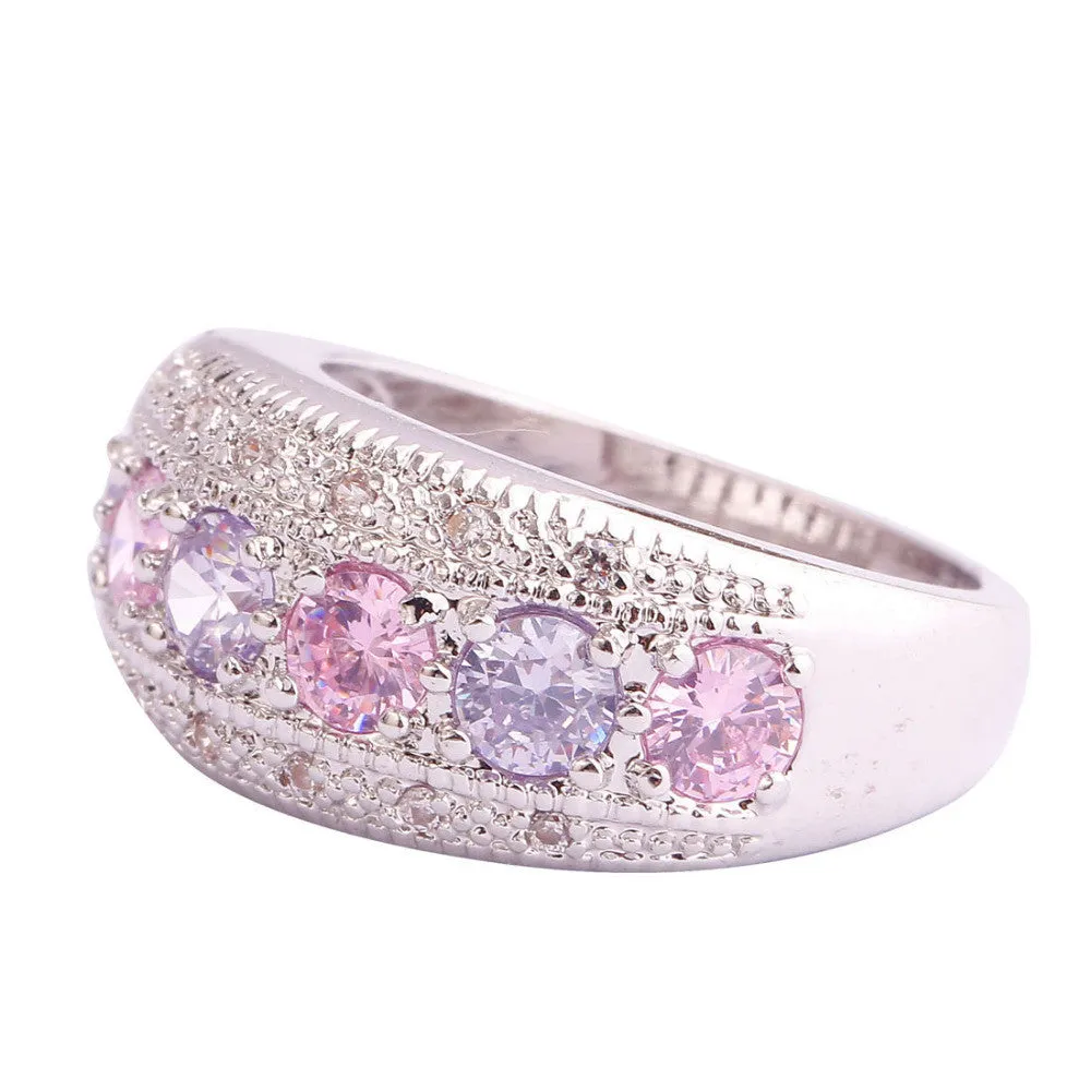 Exquisite Women Jewelry Round Cut Pink & White Sapphire Band Silver Band Ring