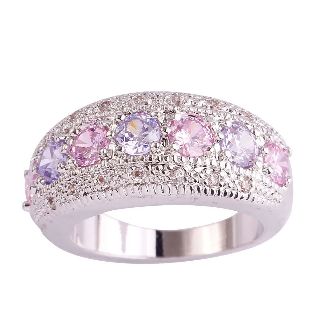 Exquisite Women Jewelry Round Cut Pink & White Sapphire Band Silver Band Ring