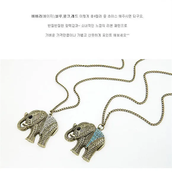 Fashion Elephant Ethnic Necklace Full Crystal Thailand Elephant Pendant Sweater Long Chain Fine Necklace For Women