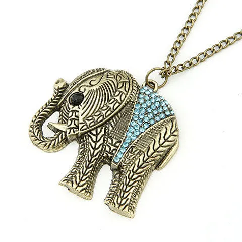 Fashion Elephant Ethnic Necklace Full Crystal Thailand Elephant Pendant Sweater Long Chain Fine Necklace For Women