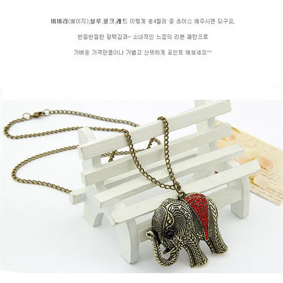 Fashion Elephant Ethnic Necklace Full Crystal Thailand Elephant Pendant Sweater Long Chain Fine Necklace For Women