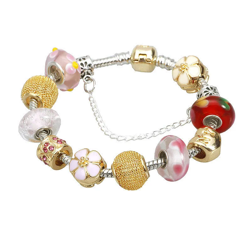 Fashion Silver Plated Charms Bracelet Rose Gold Murano Glass Beads Bracelets & Bangles Original Bracelets For Women Jewelry