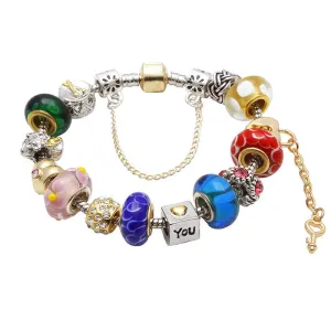 Fashion Silver Plated Charms Bracelet Rose Gold Murano Glass Beads Bracelets & Bangles Original Bracelets For Women Jewelry