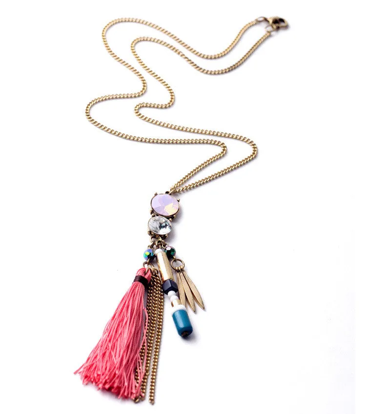 Fashion Tide Ethnic Style Rope Tassel Pendants Ms Long Boho Necklace