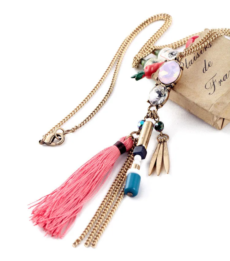 Fashion Tide Ethnic Style Rope Tassel Pendants Ms Long Boho Necklace