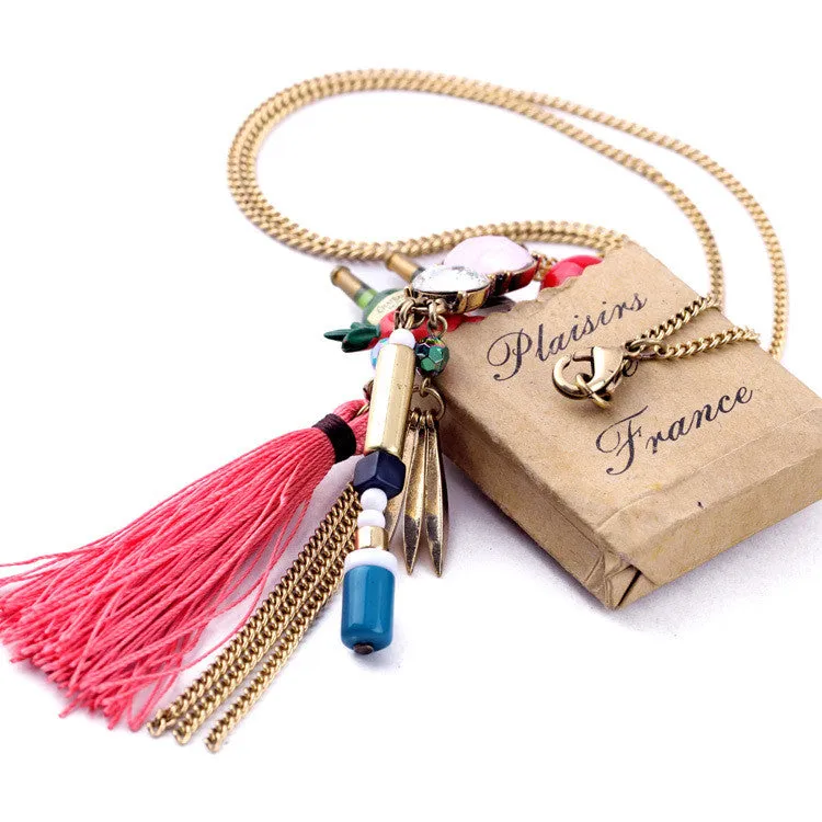 Fashion Tide Ethnic Style Rope Tassel Pendants Ms Long Boho Necklace